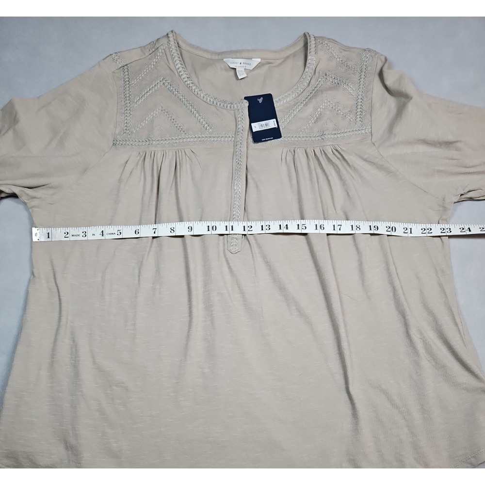 Lucky Brand Womens Tan Embroidered Boho Blouse 3/4 Sleeve Size 2X NWT‎ - Picture 10 of 11